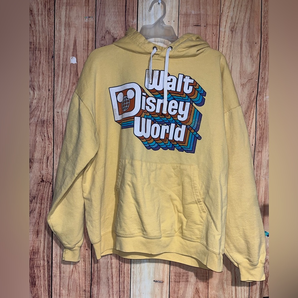 Walt Disney World Retro Rainbow Yellow Hoodie Sweatshirt Unisex Size XL